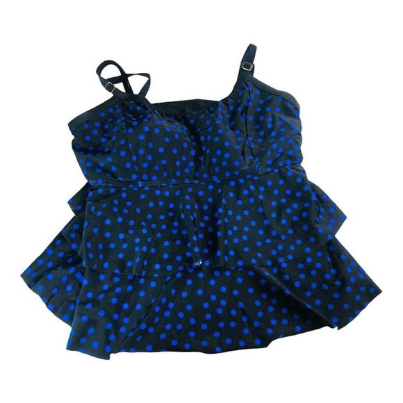1133 swim for all women's 16 blue polka dot tiered ruffle swim bathing tankini - Picture 1 of 5
